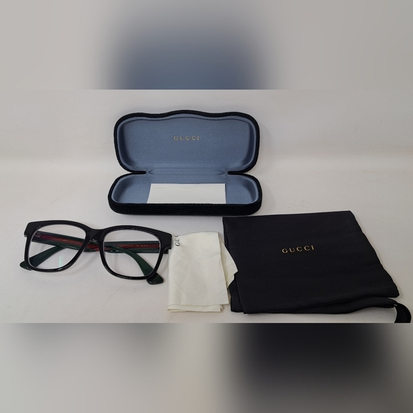 Gucci Women's Eyeglasses Glasses Unisex Black Striped GG0342OS 004 56-18-150 - Picture 13 of 16